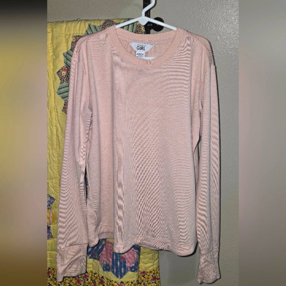 Athleta Girl Pink Ribbed Long Sleeve Hoodie